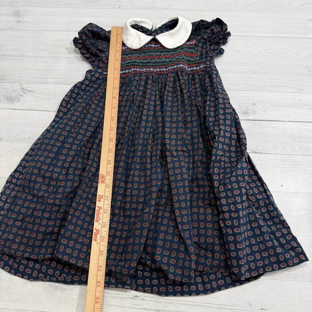 Vintage girls smocked dress white collar no‎ size